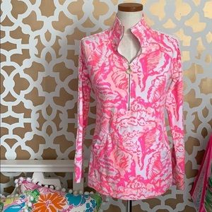 lilly pulitzer popover with lace sleeve detail